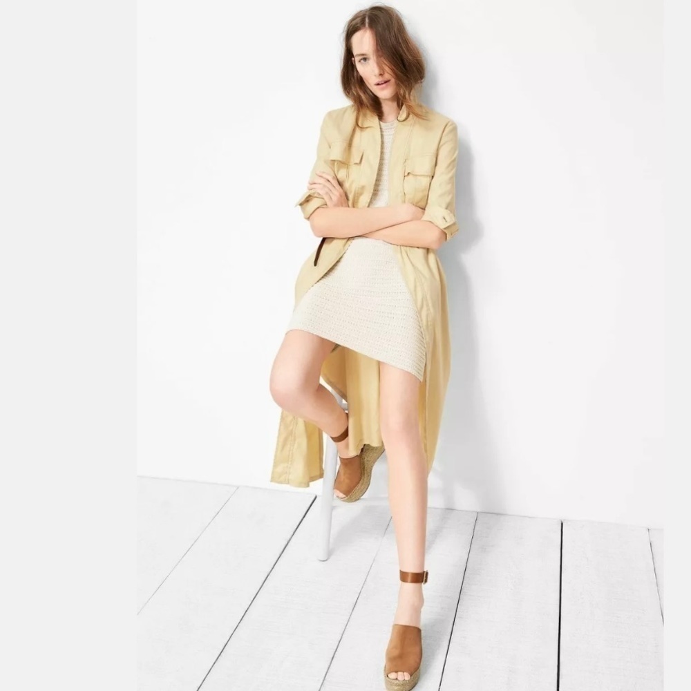 𝅺gap Long Linen Blend Ecru Wrap Duster Trench Coat Size Small
